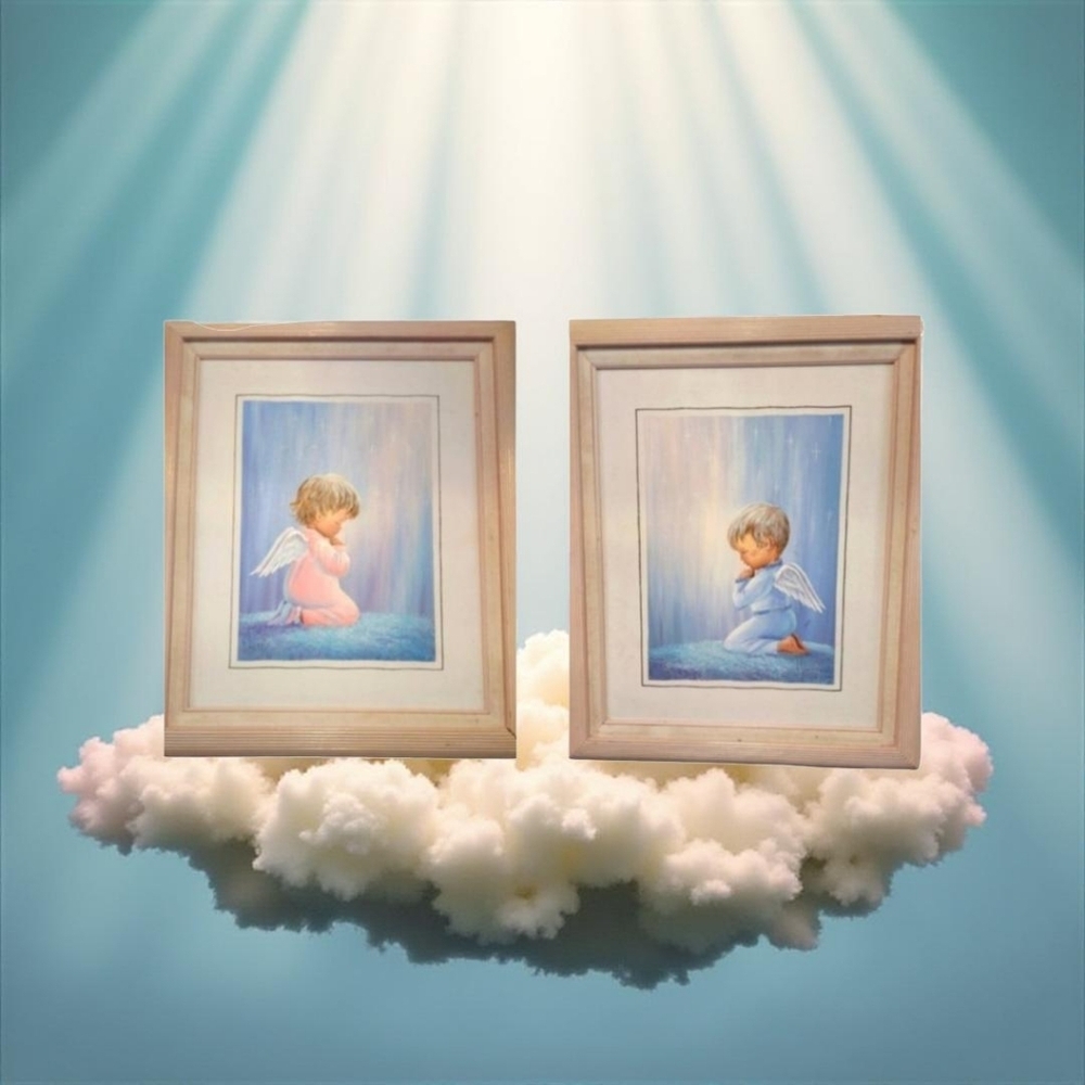 b. HARRIS Angel picture boy & girl angels with frame by b.harris